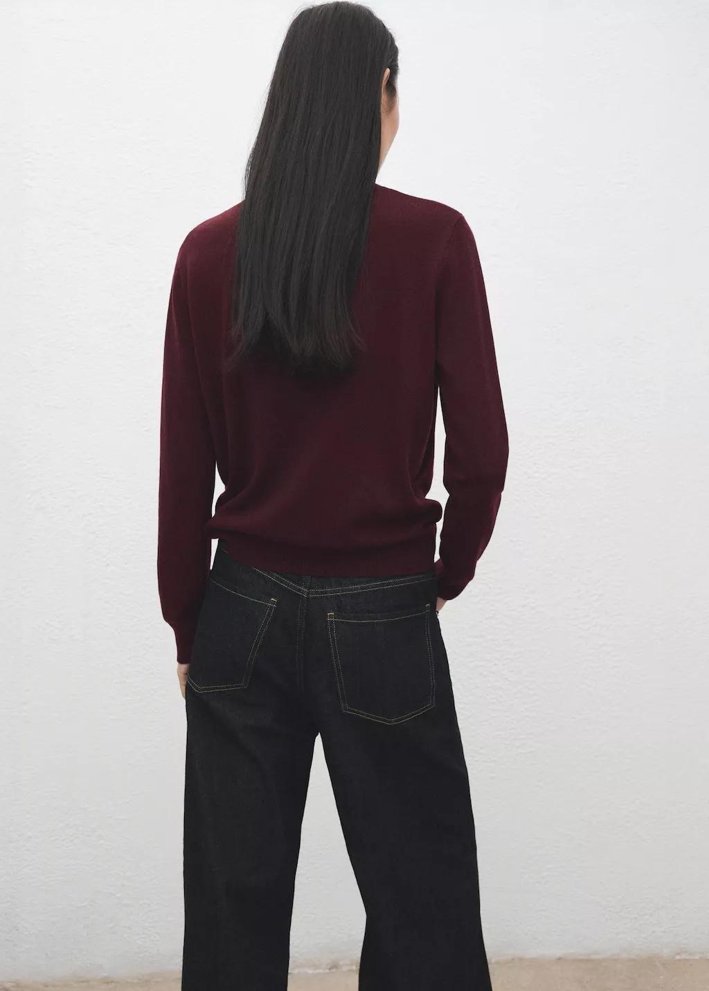 Burgundy Round-Neck Knitted Sweater, Dark Red, large image number 2