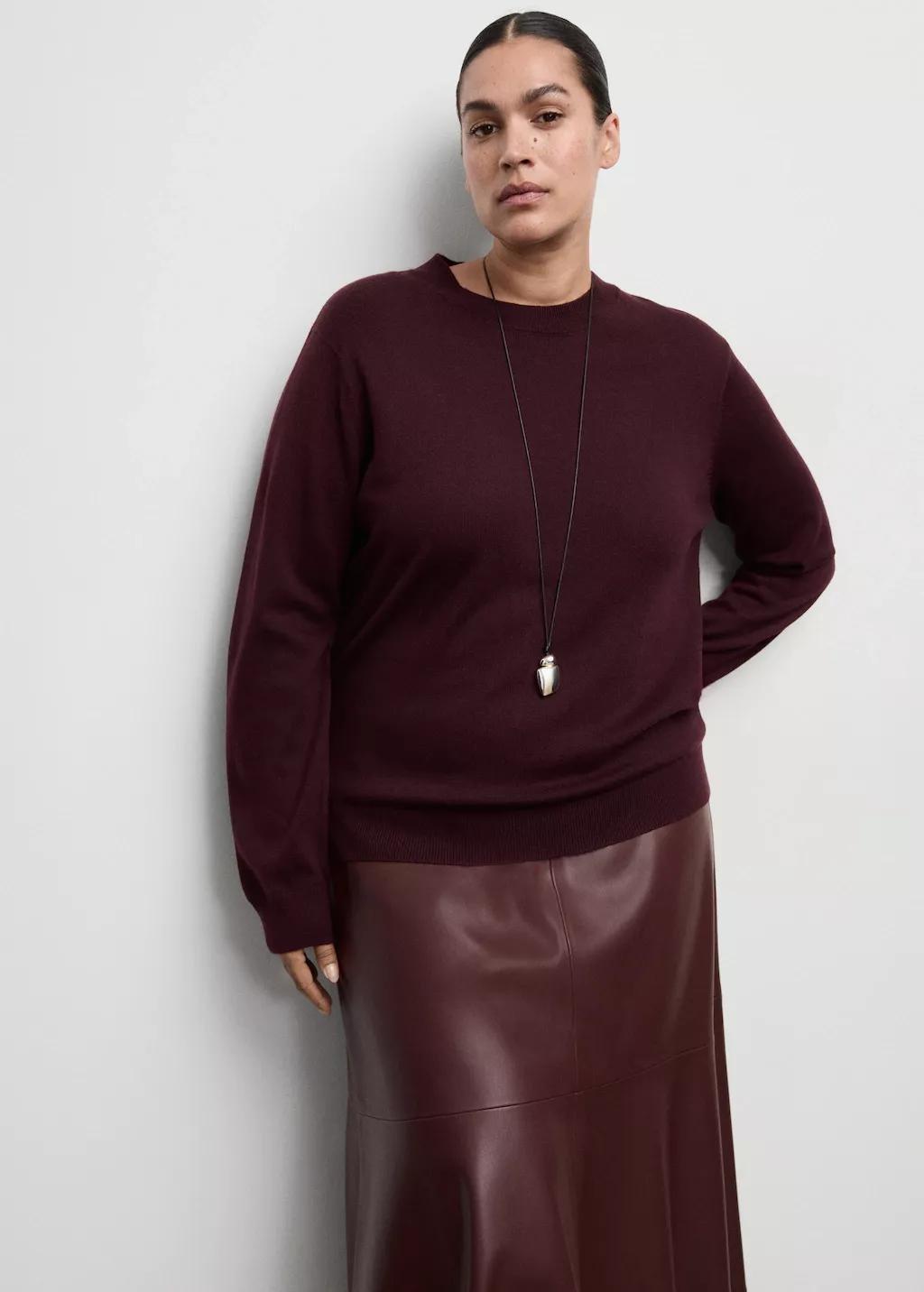 Burgundy Round-Neck Knitted Sweater, Dark Red, large image number 6