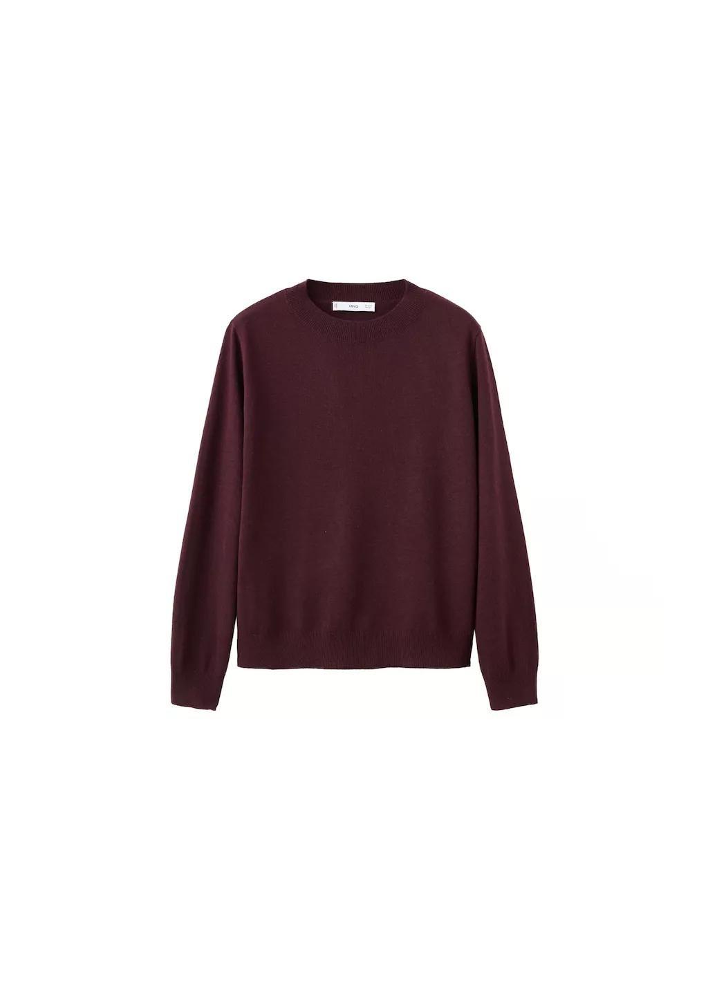 Burgundy Round-Neck Knitted Sweater, Dark Red, large image number 7