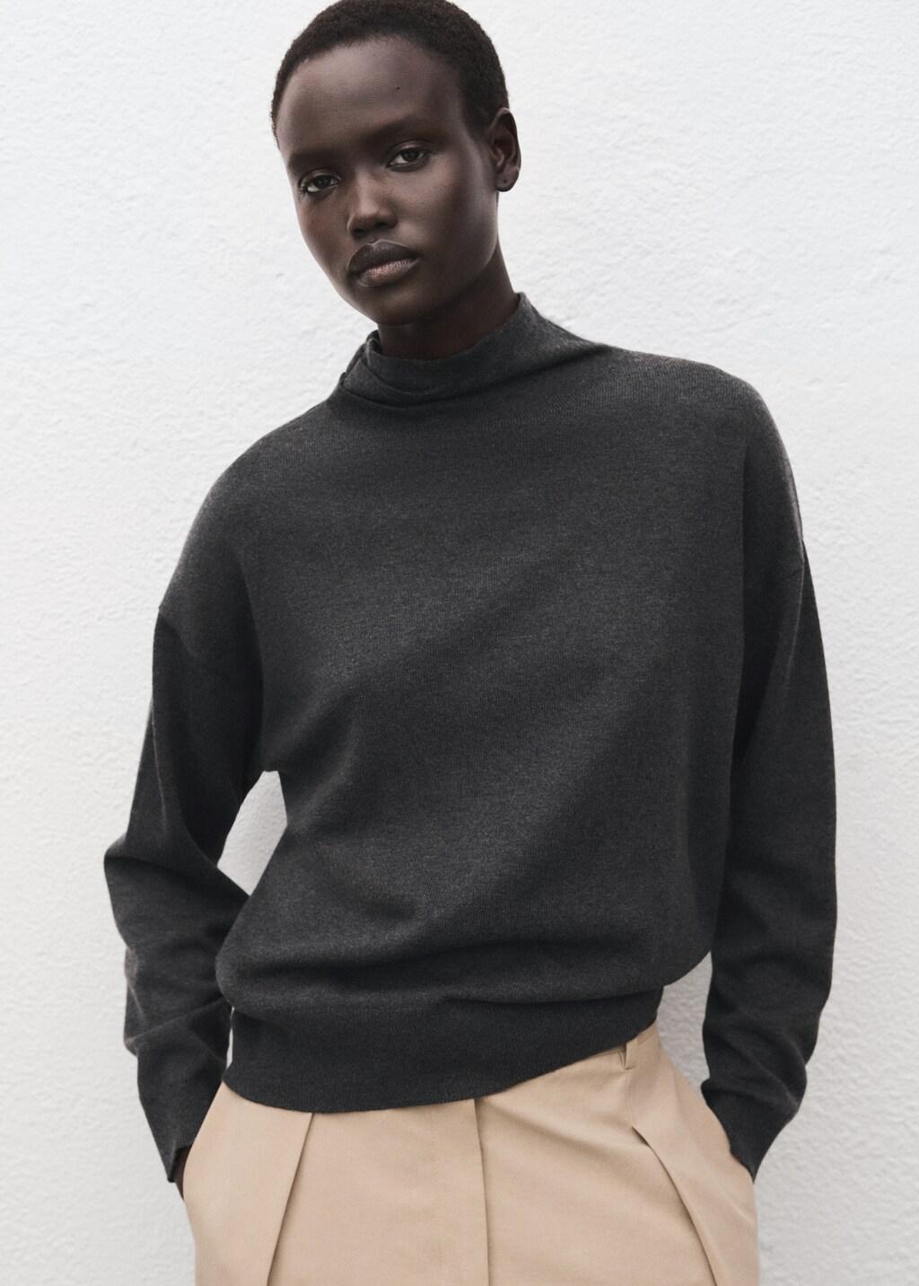 Grey Draped High-Neck Jumper, Charcoal, large image number 3
