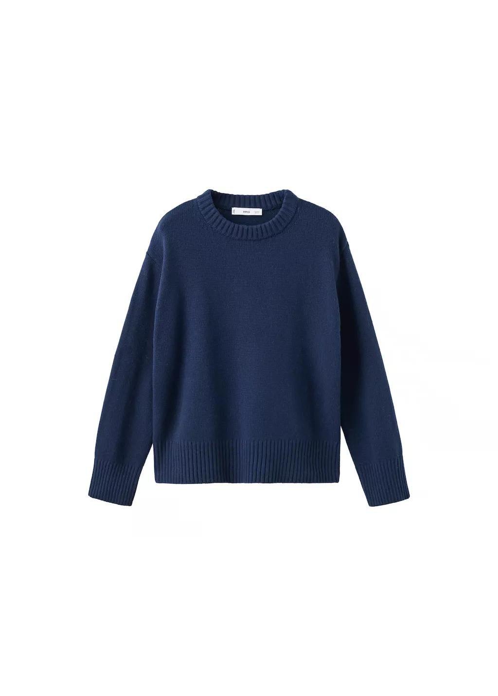 Navy Wool-Blend Knit Sweater, Navy, large image number 6