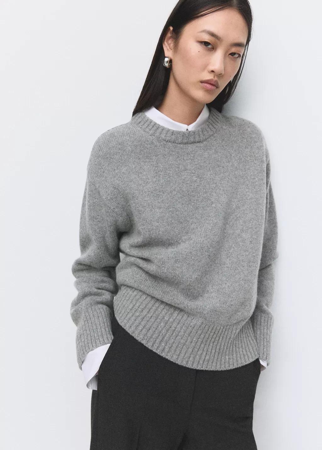 Grey Wool-Blend Knit Sweater, Medium Grey, large image number 3