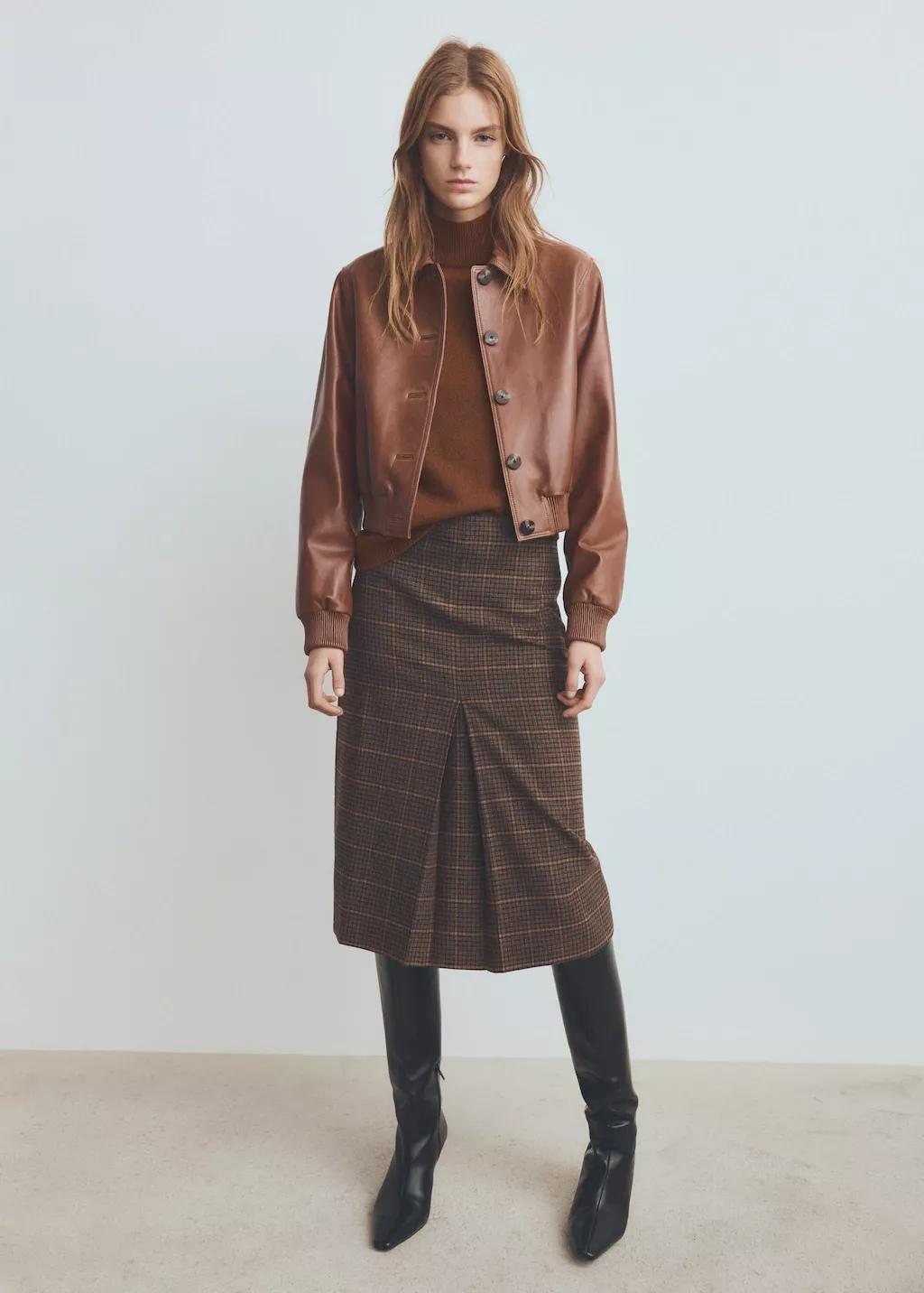 Brown Sweater With Buttoned Cuffs And Perkins Collar, Dark Brown, large image number 0