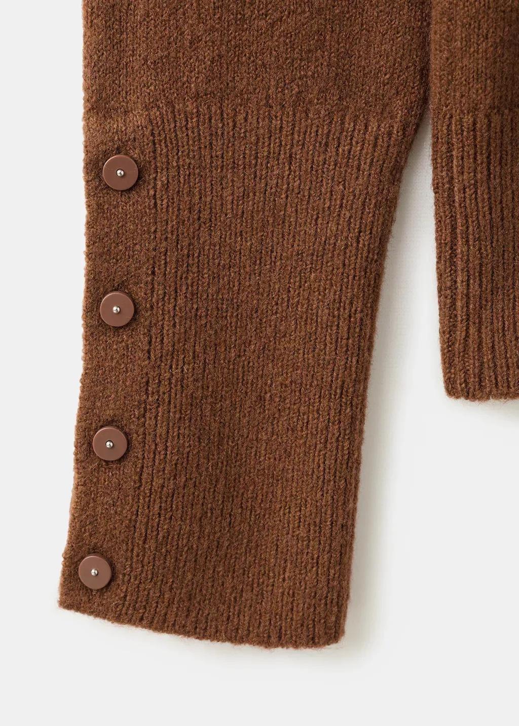 Brown Sweater With Buttoned Cuffs And Perkins Collar, Dark Brown, large image number 5