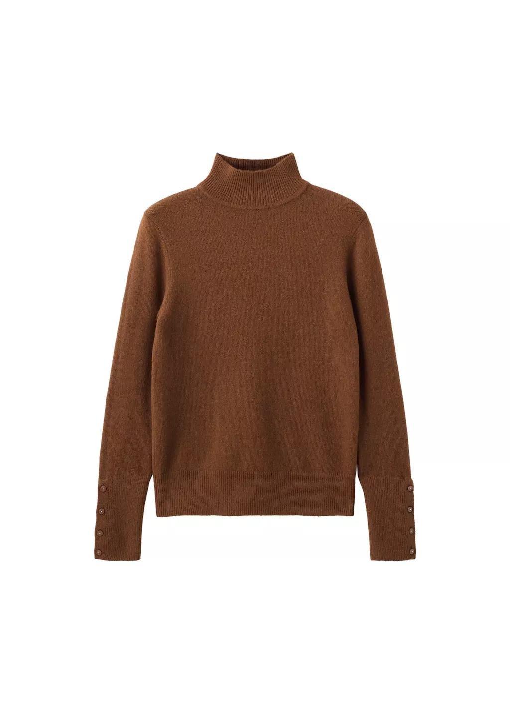 Brown Sweater With Buttoned Cuffs And Perkins Collar, Dark Brown, large image number 7