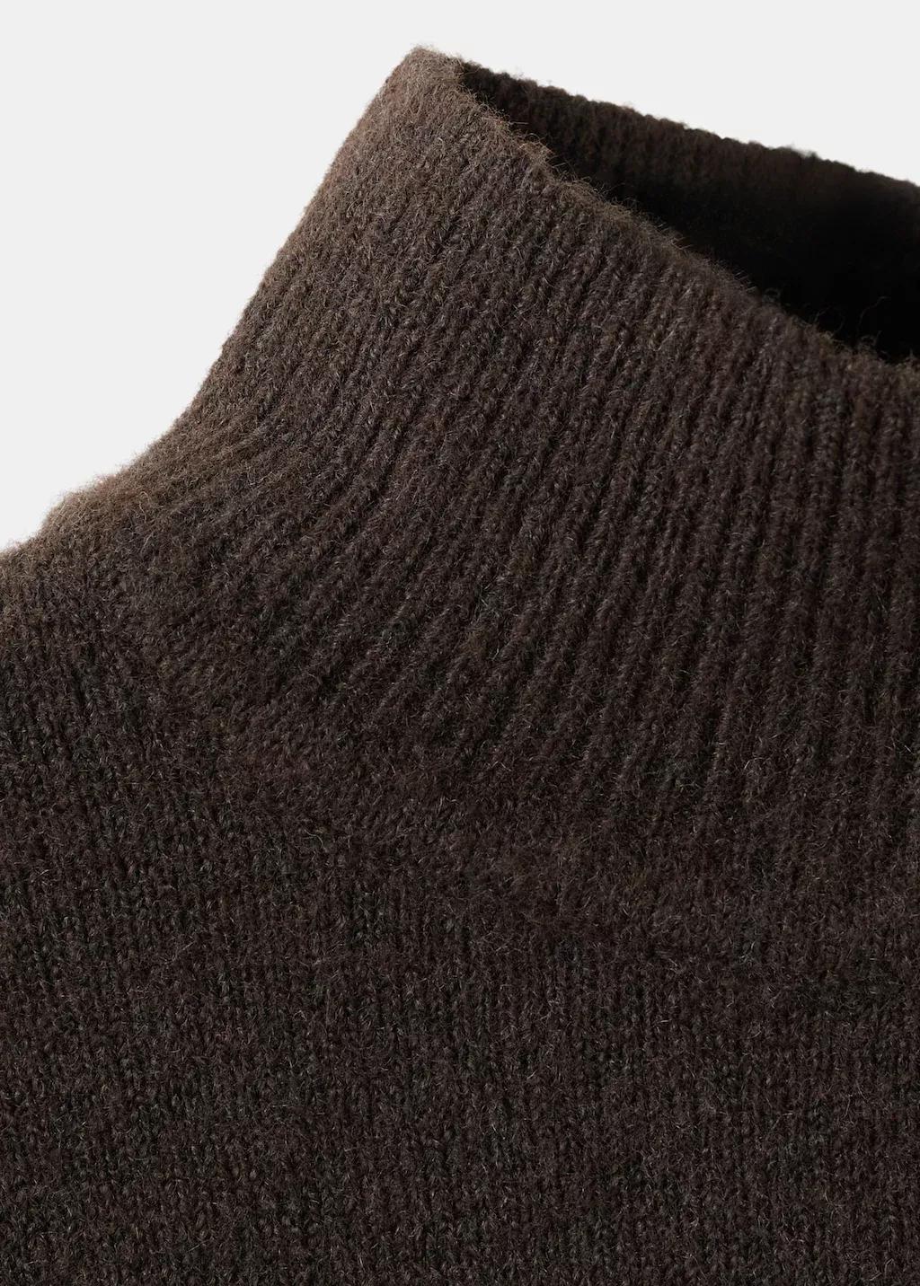 Brown Sweater With Buttoned Cuffs And Perkins Collar, Dark Brown, large image number 1