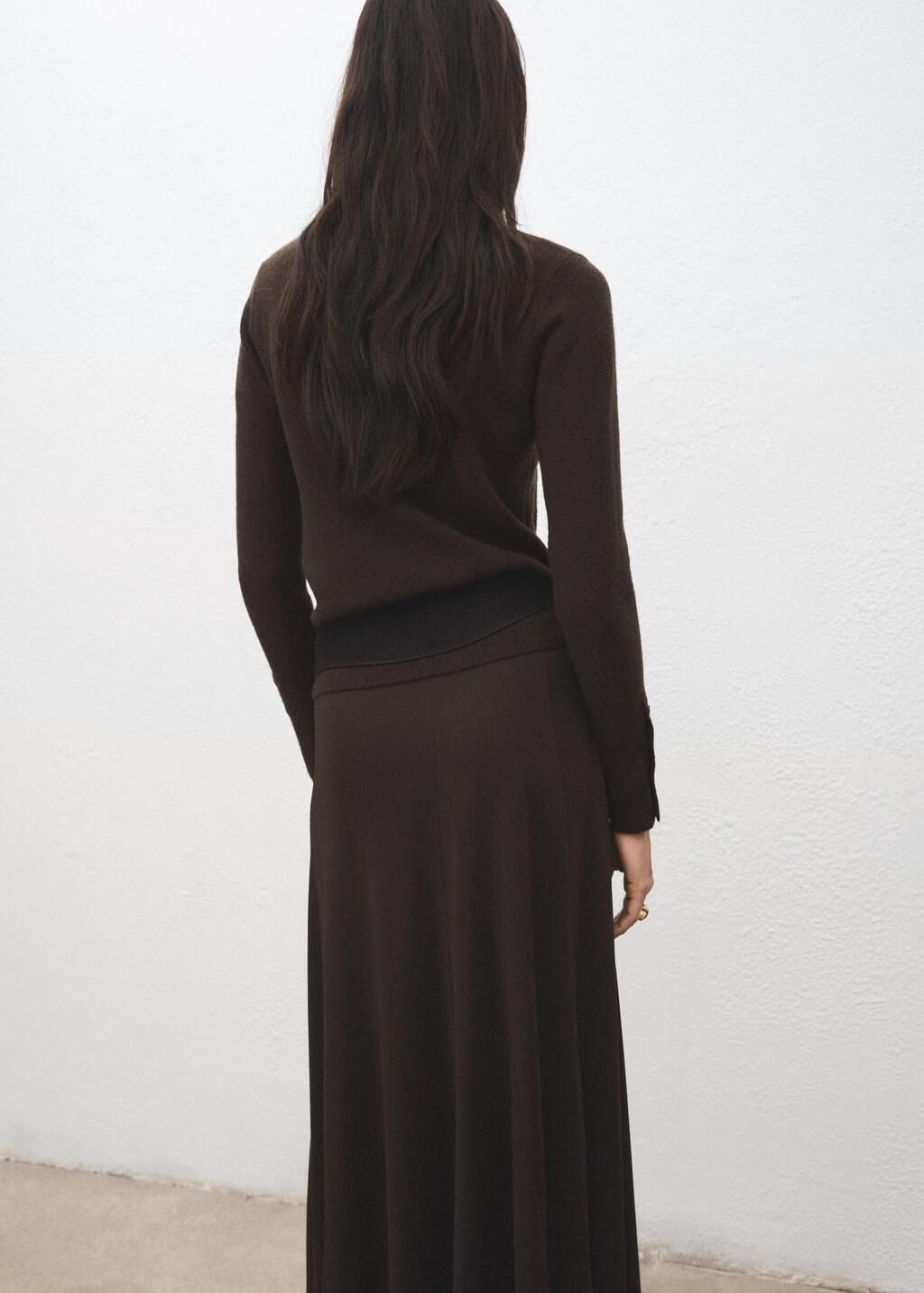 Brown Sweater With Buttoned Cuffs And Perkins Collar, Dark Brown, large image number 2