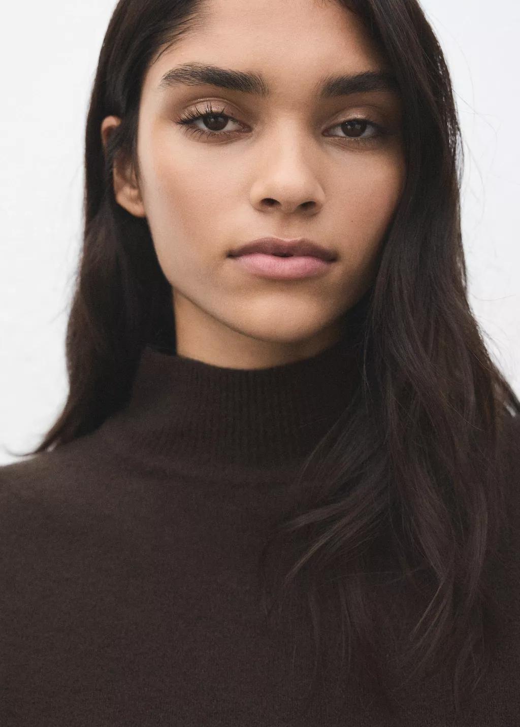 Brown Sweater With Buttoned Cuffs And Perkins Collar, Dark Brown, large image number 4