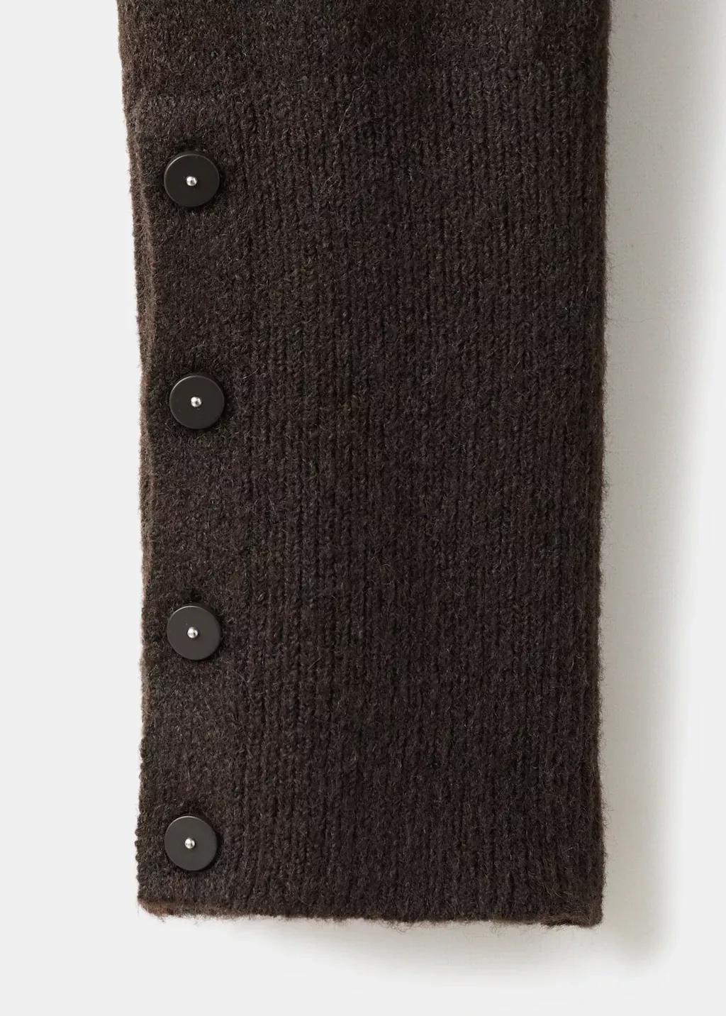 Brown Sweater With Buttoned Cuffs And Perkins Collar, Dark Brown, large image number 5