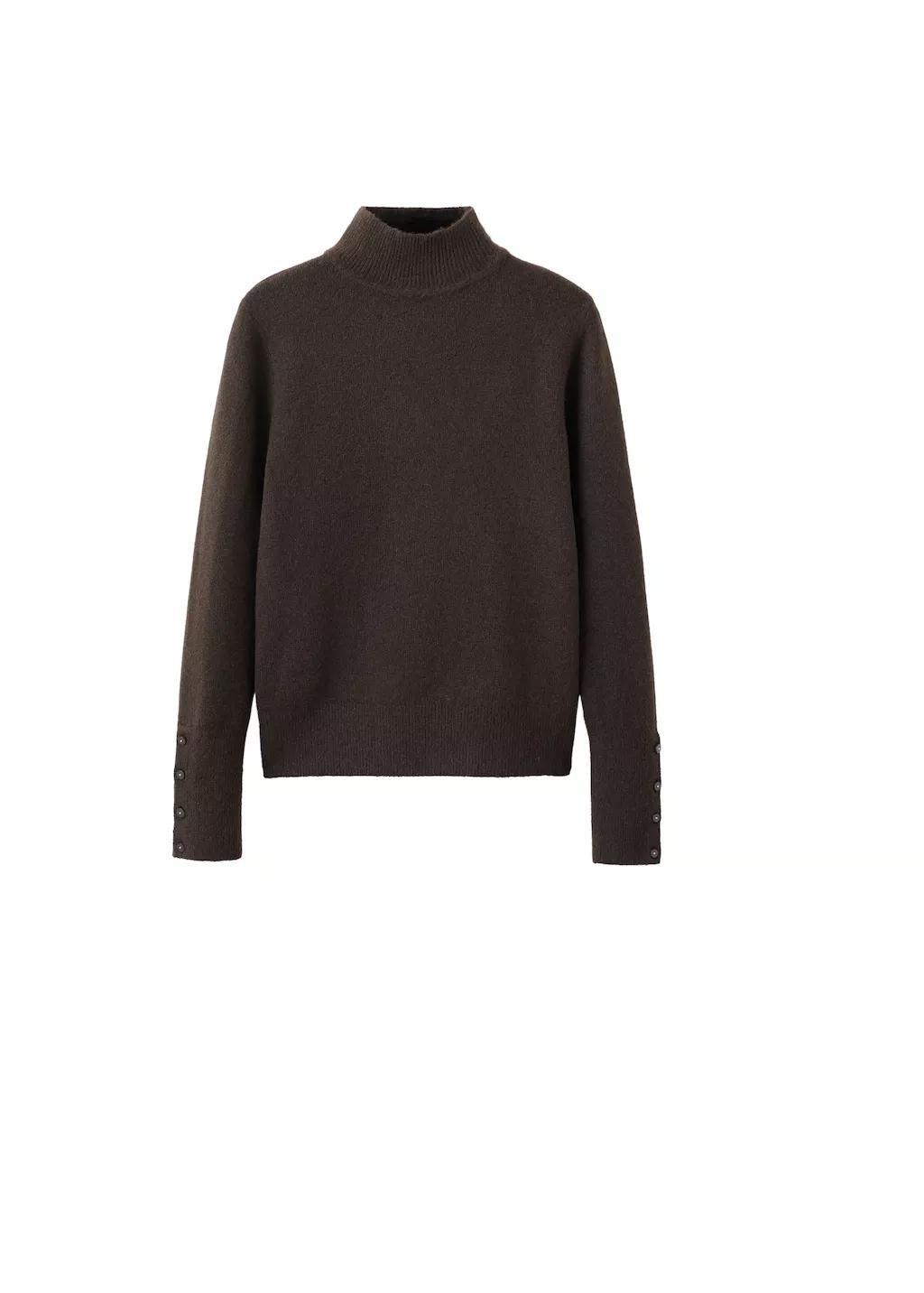 Brown Sweater With Buttoned Cuffs And Perkins Collar, Dark Brown, large image number 6