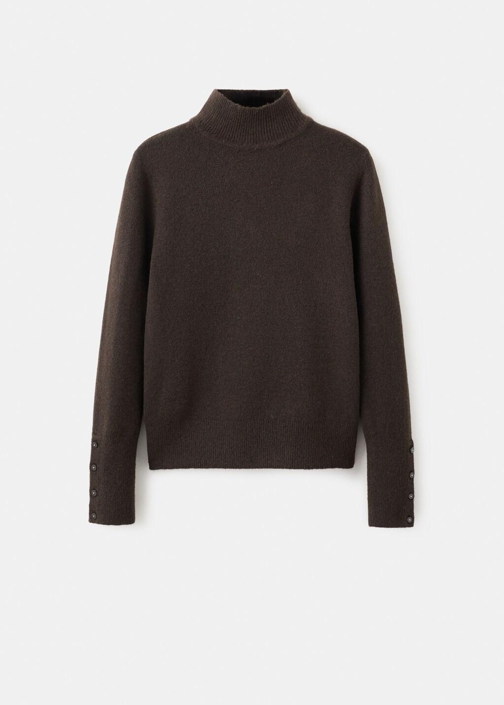 Brown Sweater With Buttoned Cuffs And Perkins Collar, Dark Brown, large image number 7