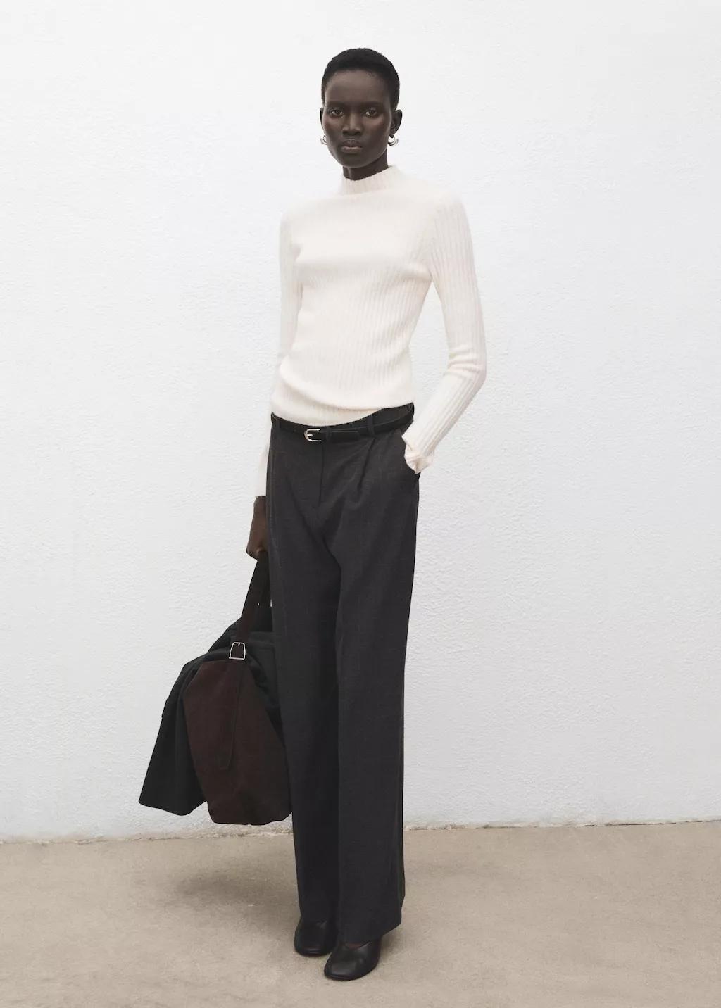 Cream Fitted Sweater With Perkins Neck, 0201_05, medium