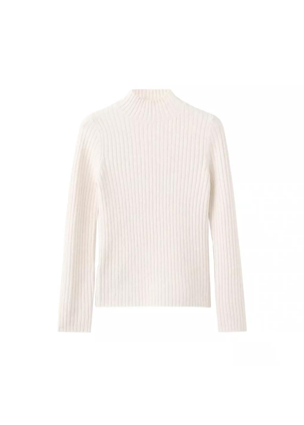 Cream Fitted Sweater With Perkins Neck, Light Beige, large image number 6