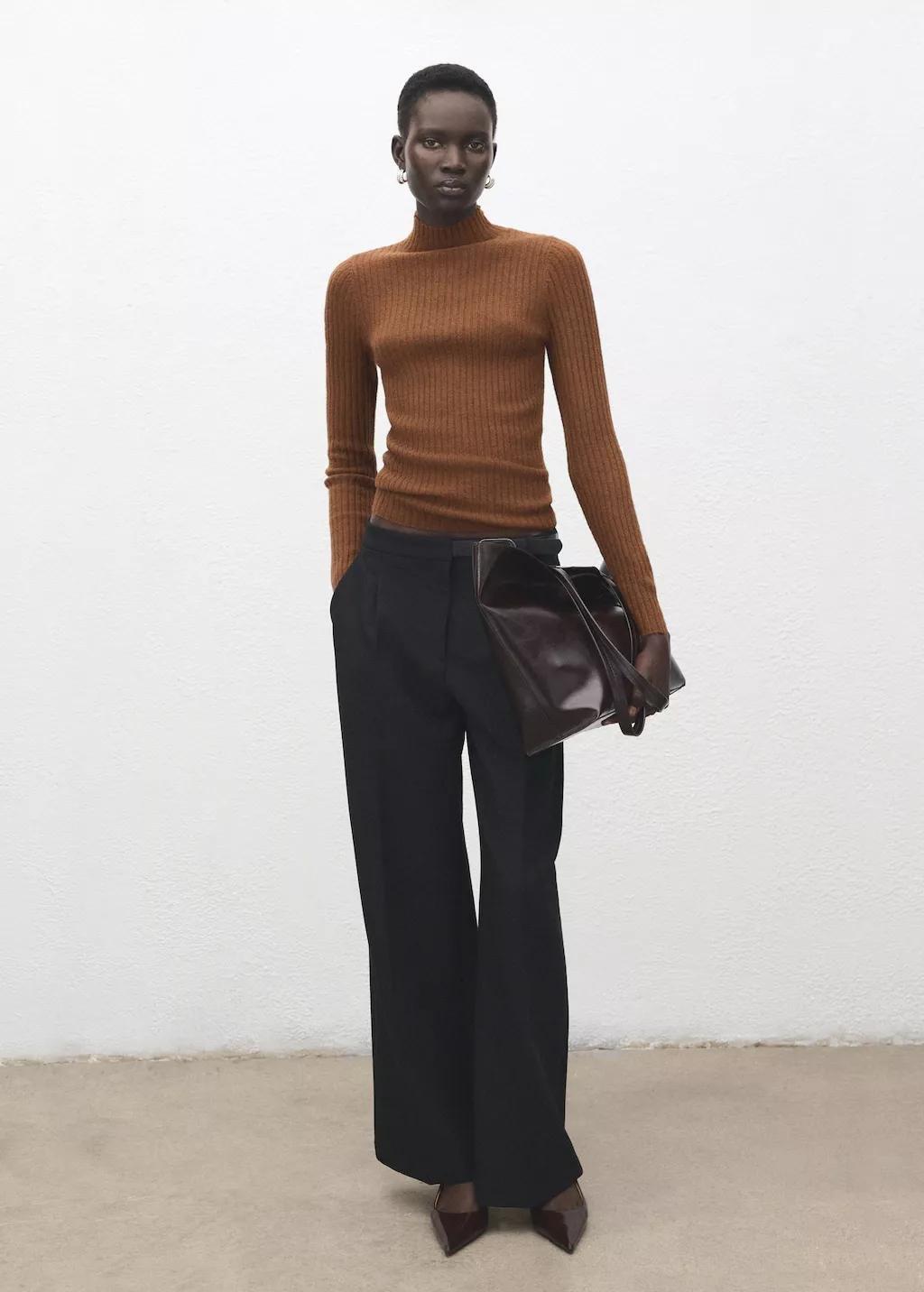 Brown Fitted Sweater With Perkins Neck, 0201_17, large image number 0