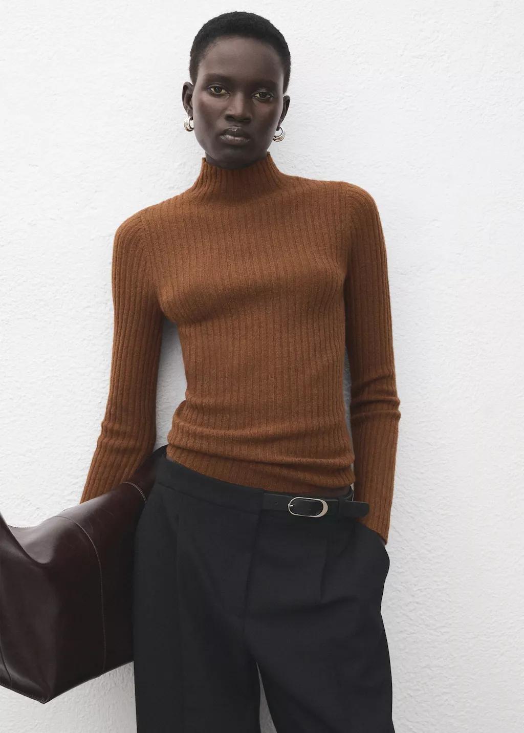 Brown Fitted Sweater With Perkins Neck, 0201_17, large image number 3