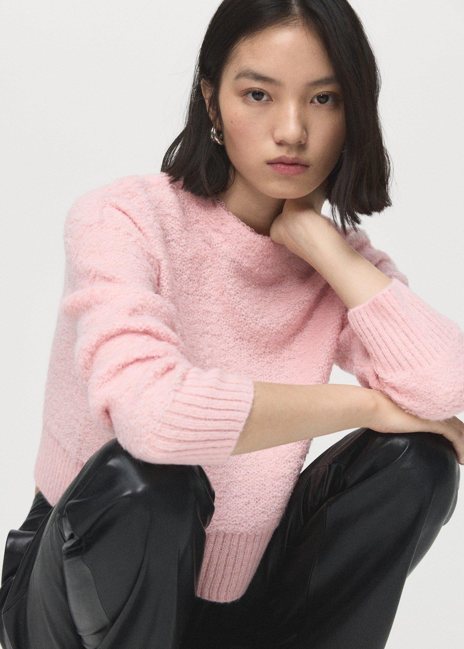 Pink Knitted Sweater With Perkins Neck, Light-Pastel Pink, large image number 6