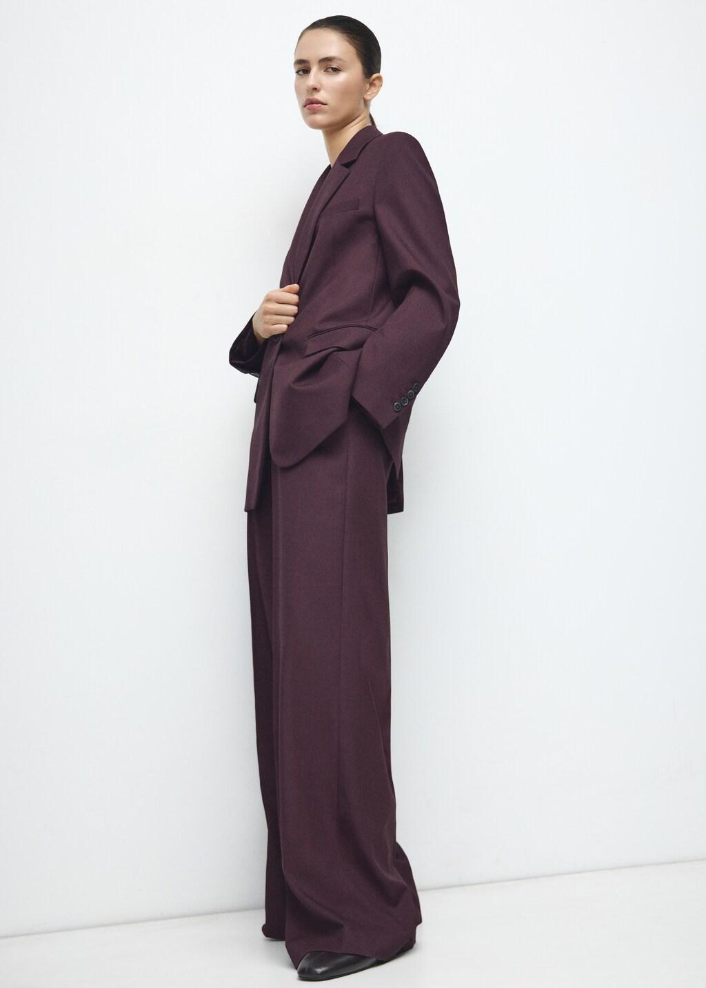 Burgundy Wide Leg Suit Trousers, Dark Red, large image number 0