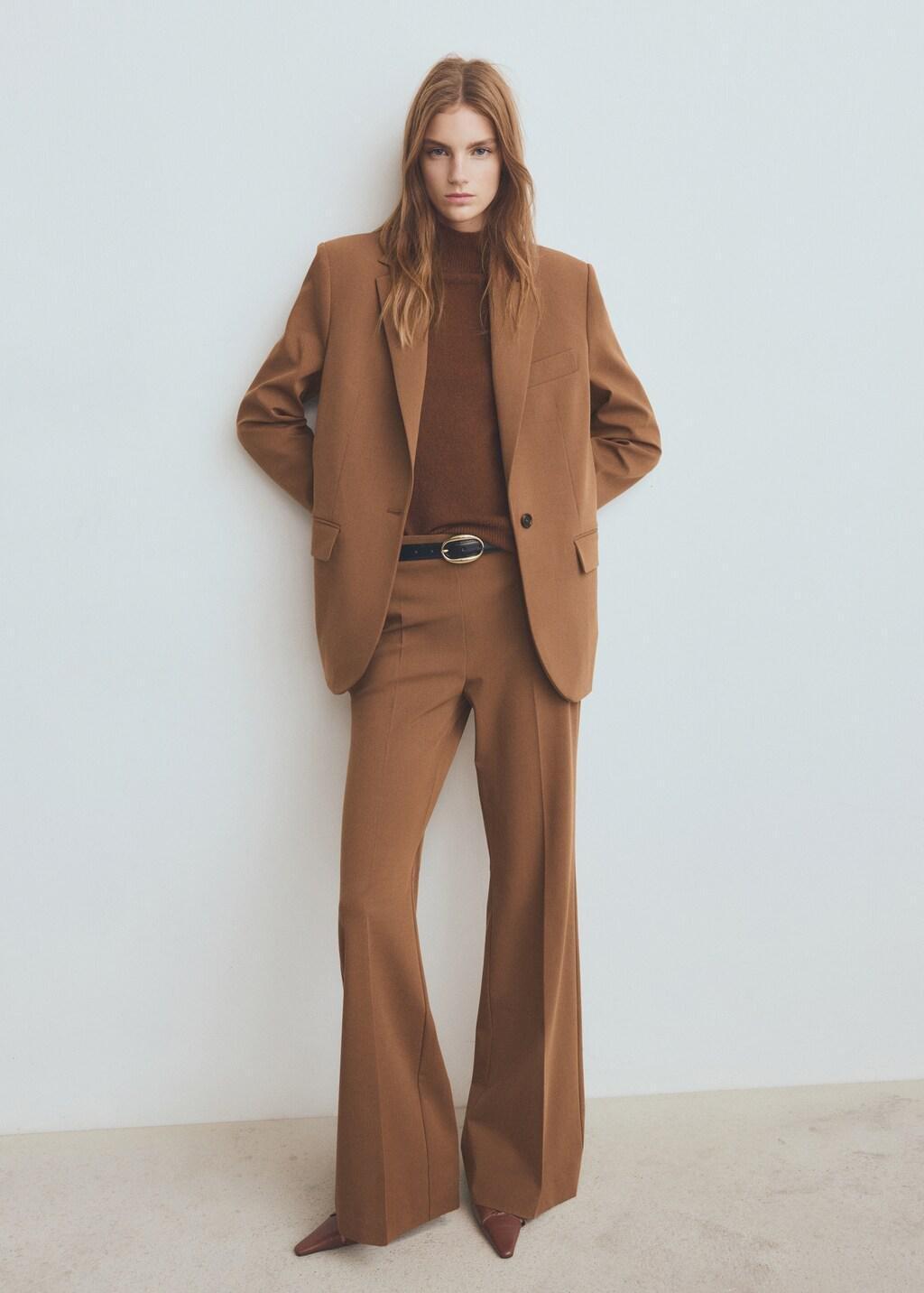 Brown Wide Leg Suit Trousers, Dark Brown, large image number 0