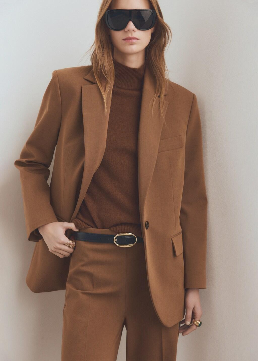 Brown Wide Leg Suit Trousers, Dark Brown, large image number 3