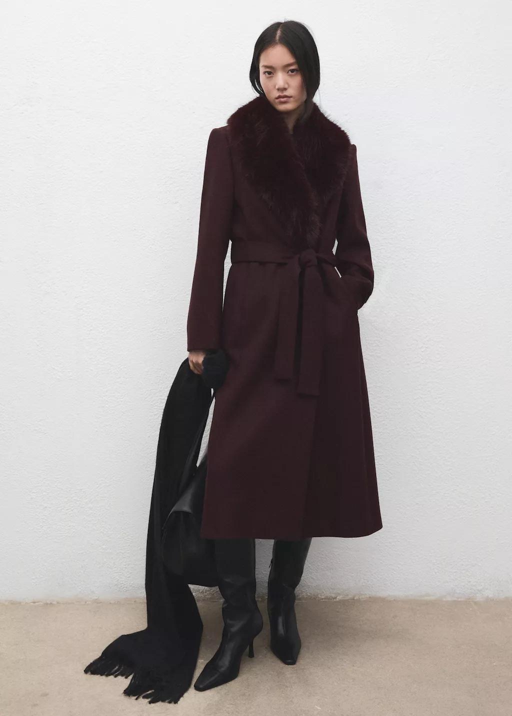 Red Manteco Wool Coat With Fur Collar, Dark Red, large image number 0