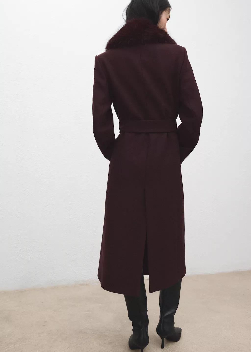 Red Manteco Wool Coat With Fur Collar, Dark Red, large image number 2