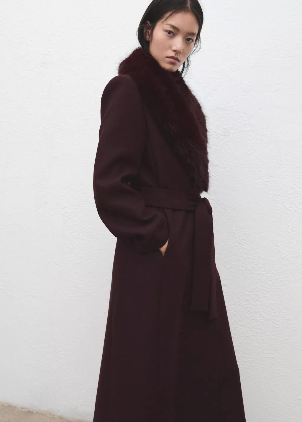 Red Manteco Wool Coat With Fur Collar, Dark Red, large image number 3