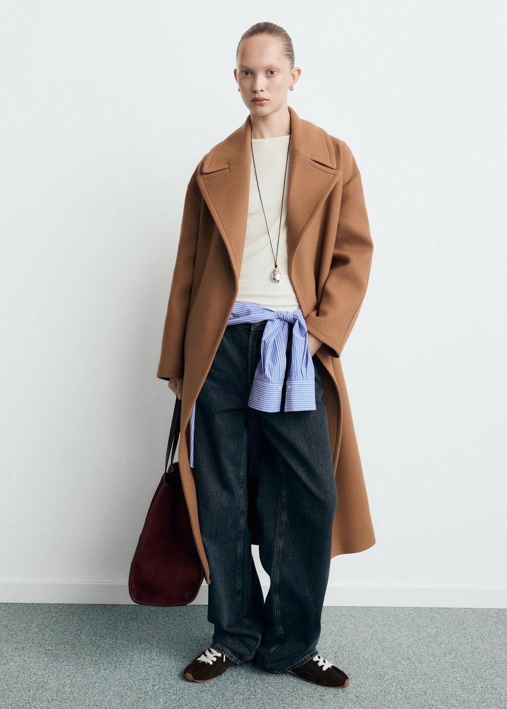 Brown Manteco Wool Coat With Belt, Medium Brown, medium