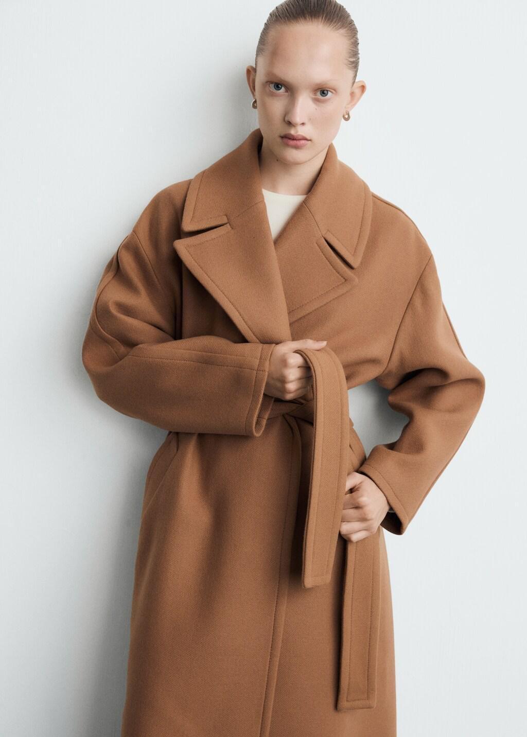 Brown Manteco Wool Coat With Belt, 0201_09, large image number 3