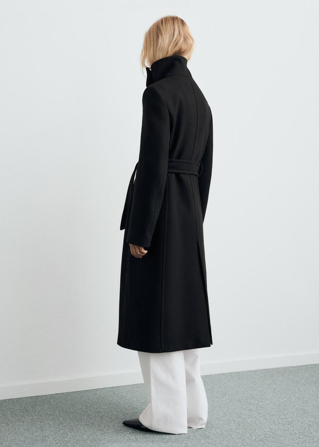 Black Manteco Wool Coat With Belt, Black, large image number 2