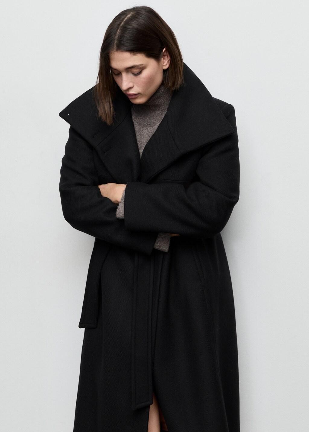 Black Manteco Wool Coat With Belt, Black, large image number 6