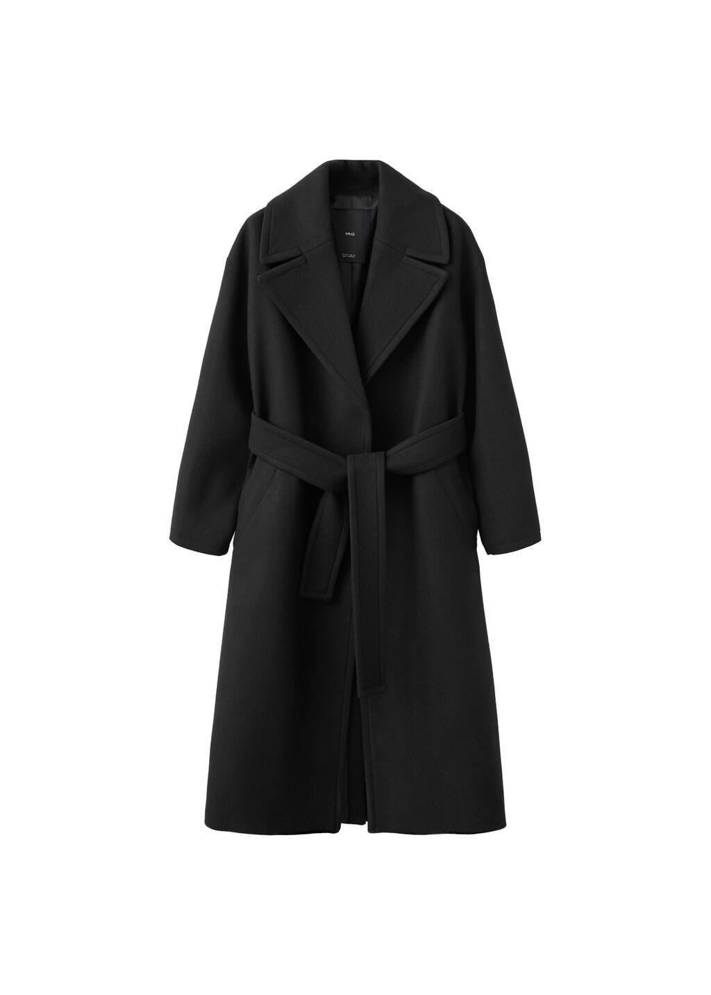 Black Manteco Wool Coat With Belt, Black, large image number 7