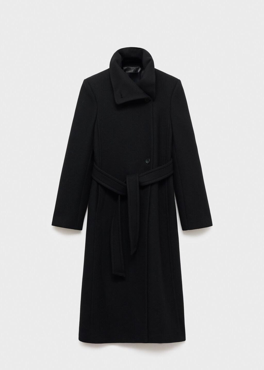 Black Manteco Wool Coat With Belt, Black, large image number 8