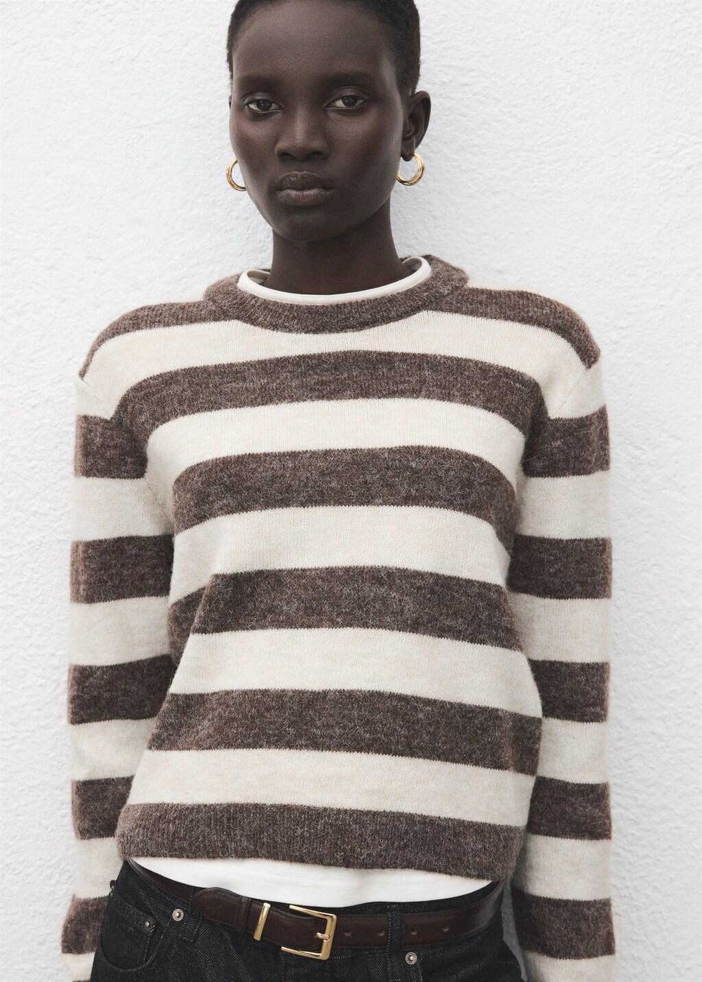 Brown Knit Striped Sweater, 0201_30, large image number 3