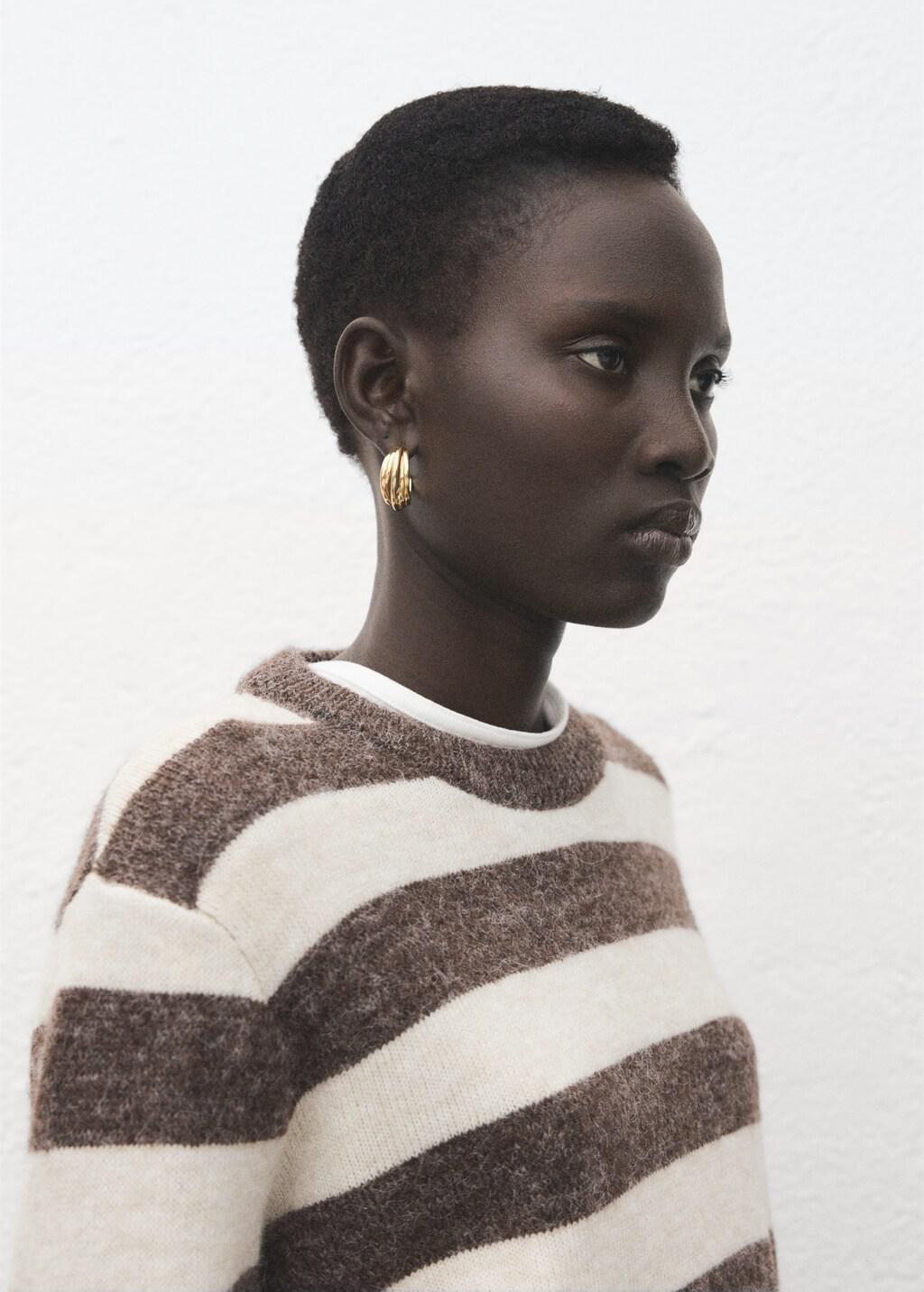 Brown Knit Striped Sweater, 0201_30, large image number 4