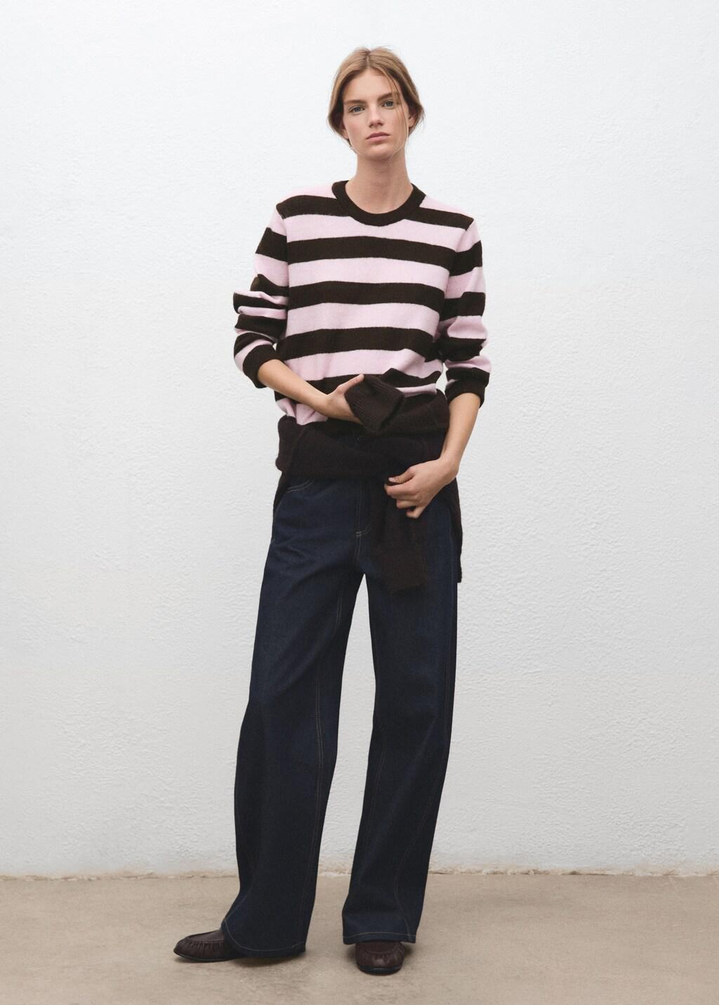 Pink Knit Striped Sweater, Pink, medium
