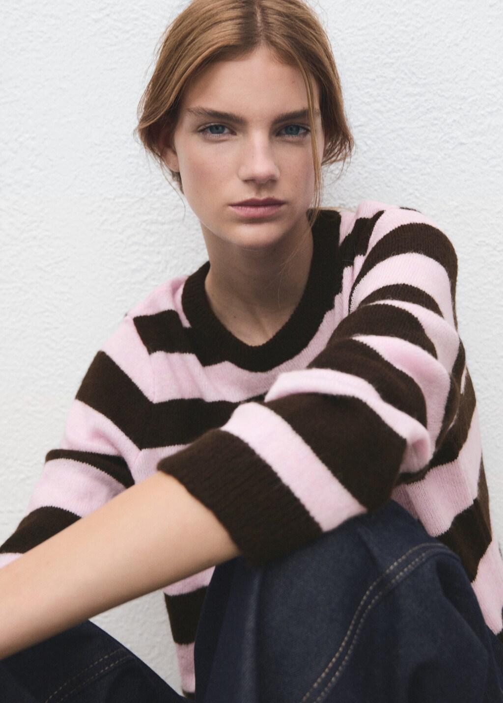 Pink Knit Striped Sweater, 0201_85, large image number 4