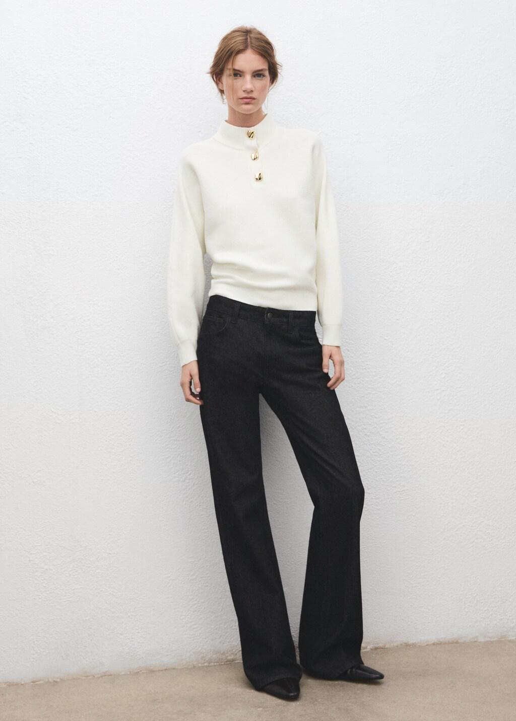 Beige Turtleneck Sweater With Jewel Buttons, Light Beige, large image number 0