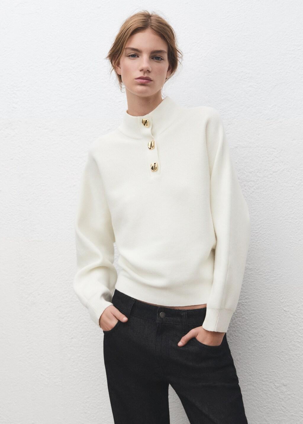 Beige Turtleneck Sweater With Jewel Buttons, Light Beige, large image number 3