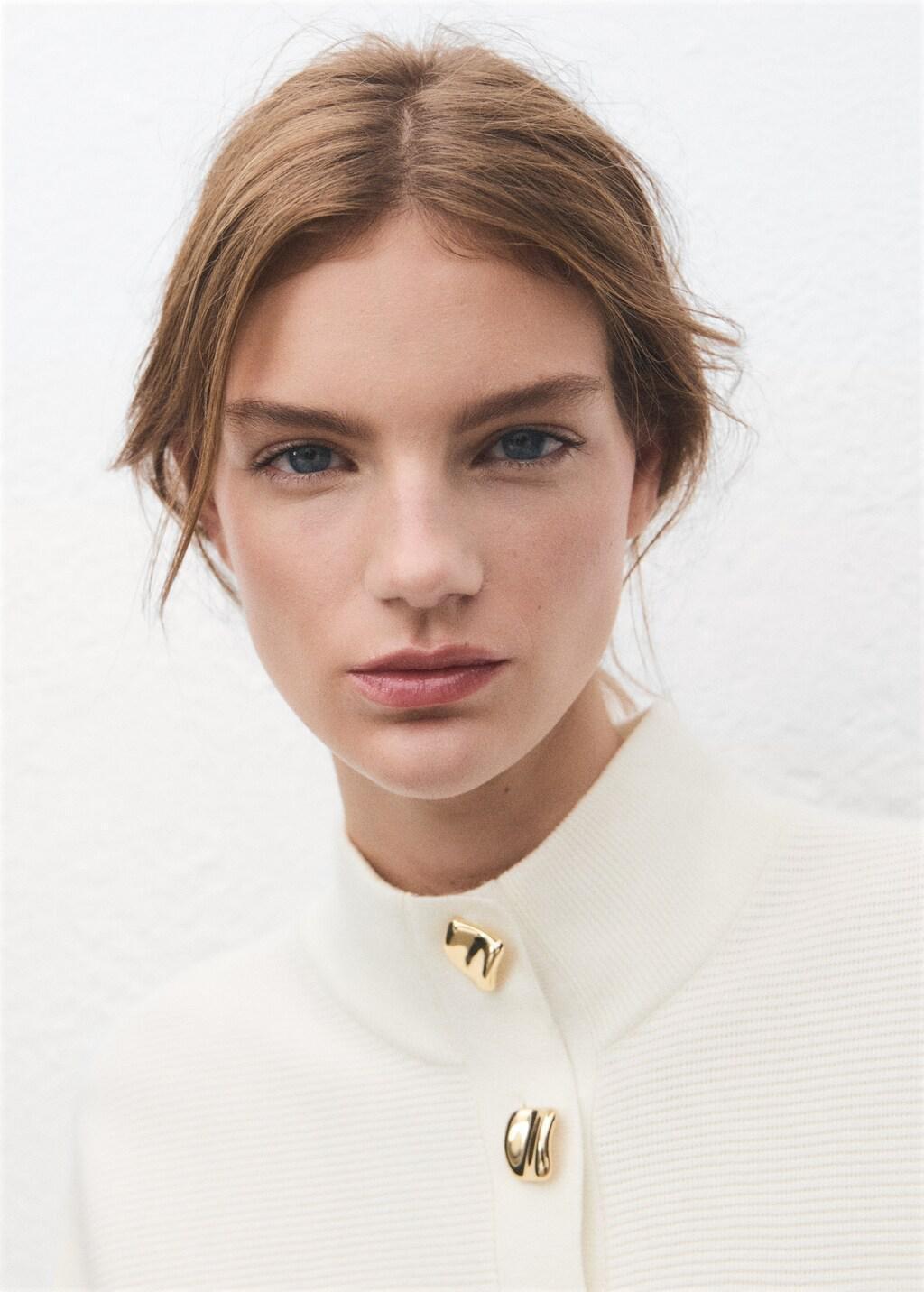 Beige Turtleneck Sweater With Jewel Buttons, Light Beige, large image number 4