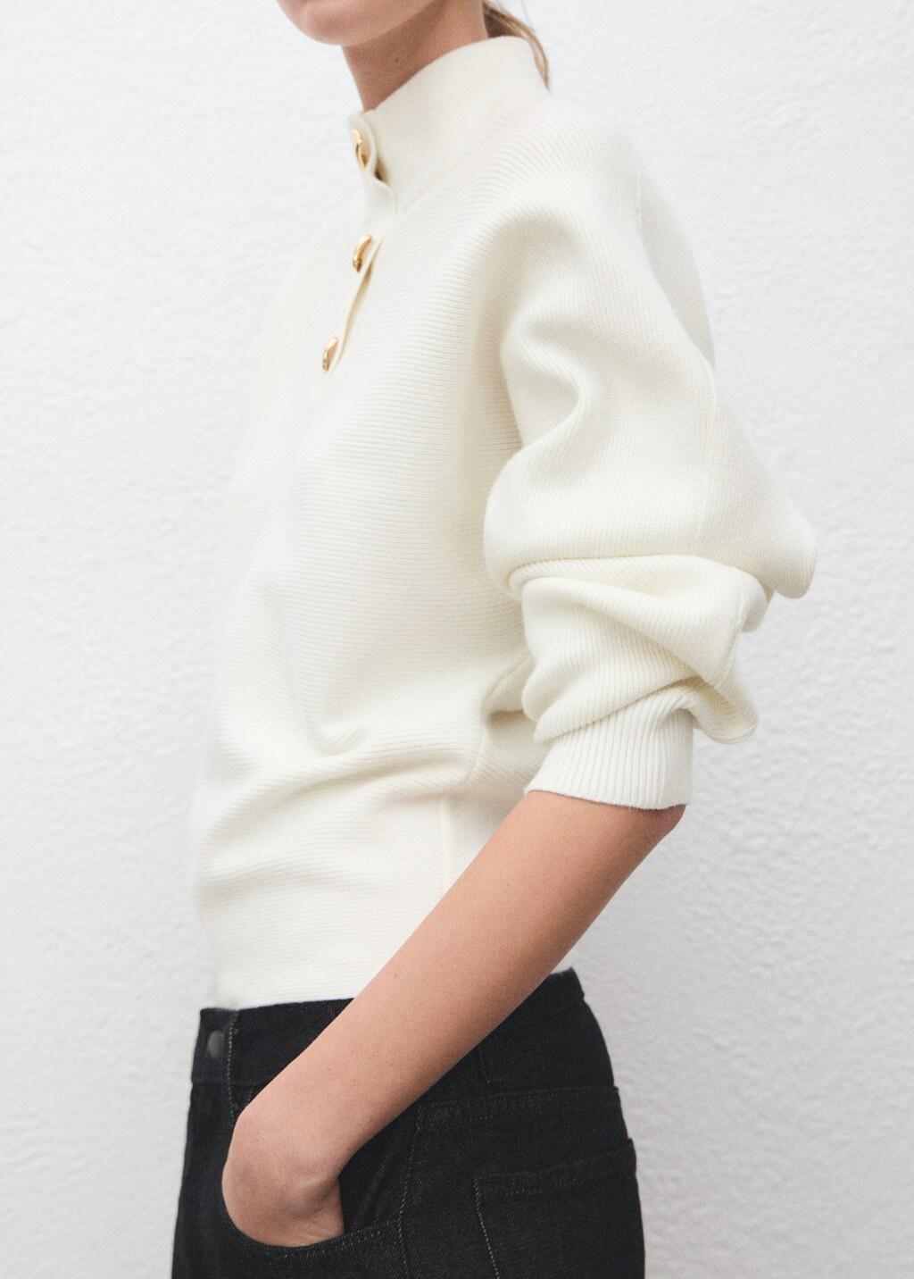 Beige Turtleneck Sweater With Jewel Buttons, Light Beige, large image number 6