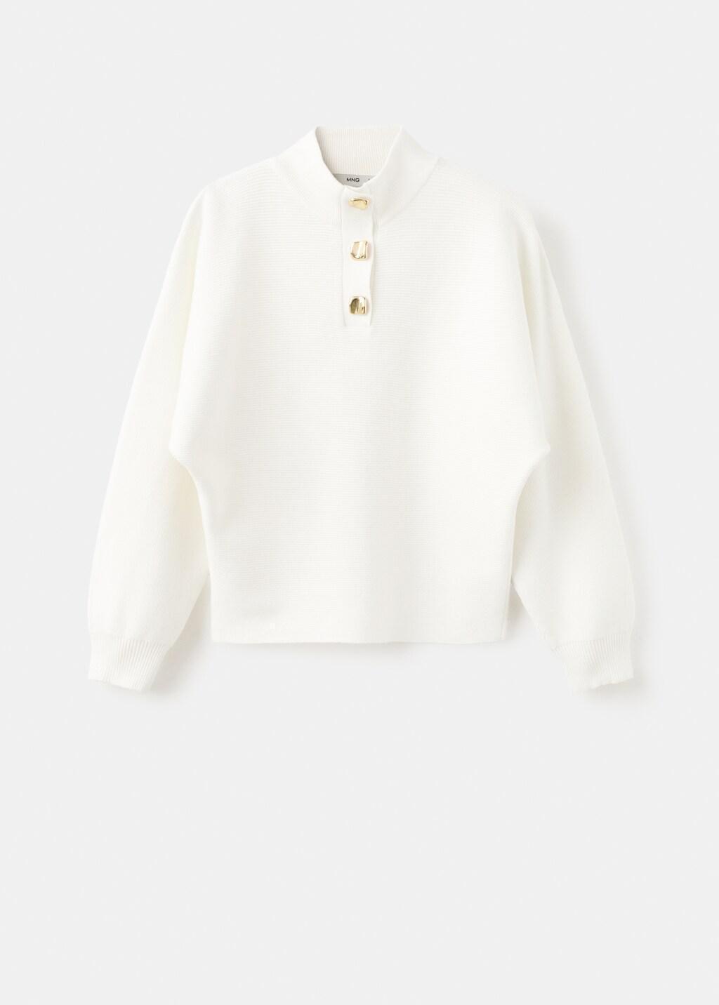 Beige Turtleneck Sweater With Jewel Buttons, Light Beige, large image number 8