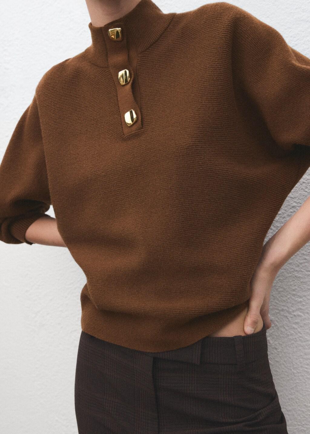 Brown Turtleneck Sweater With Jewel Buttons, 0201_30, large image number 3