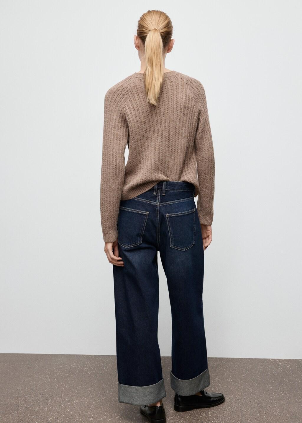 Brown Openwork Knit Sweater, Brown, large image number 2