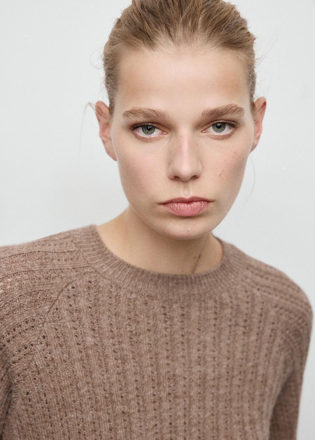 Brown Openwork Knit Sweater, Brown, large image number 4