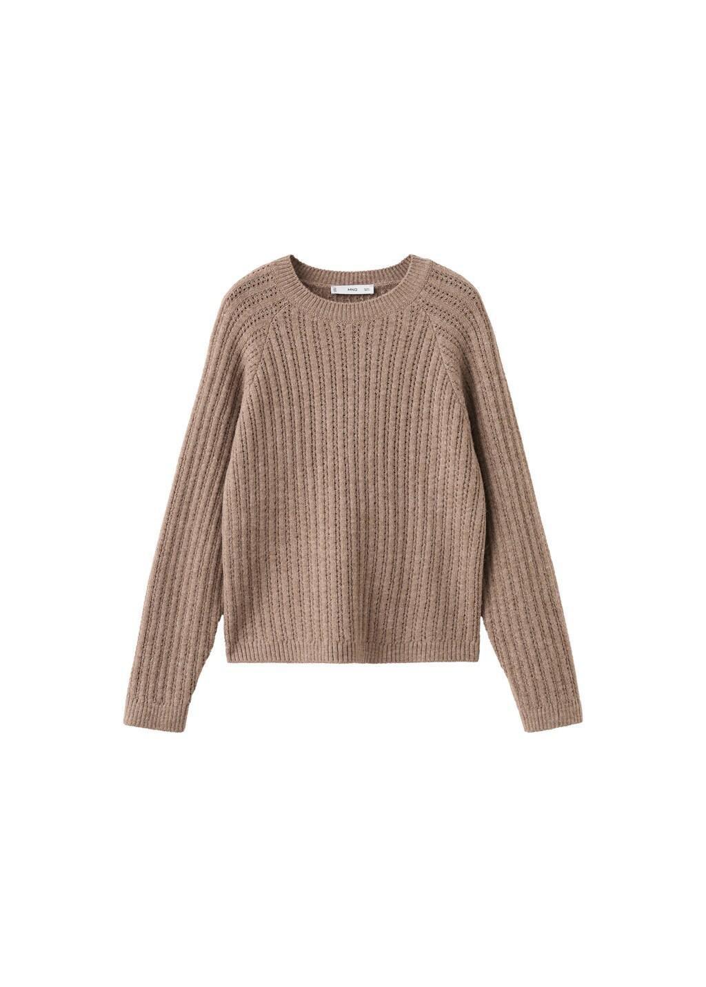 Brown Openwork Knit Sweater, Brown, large image number 6