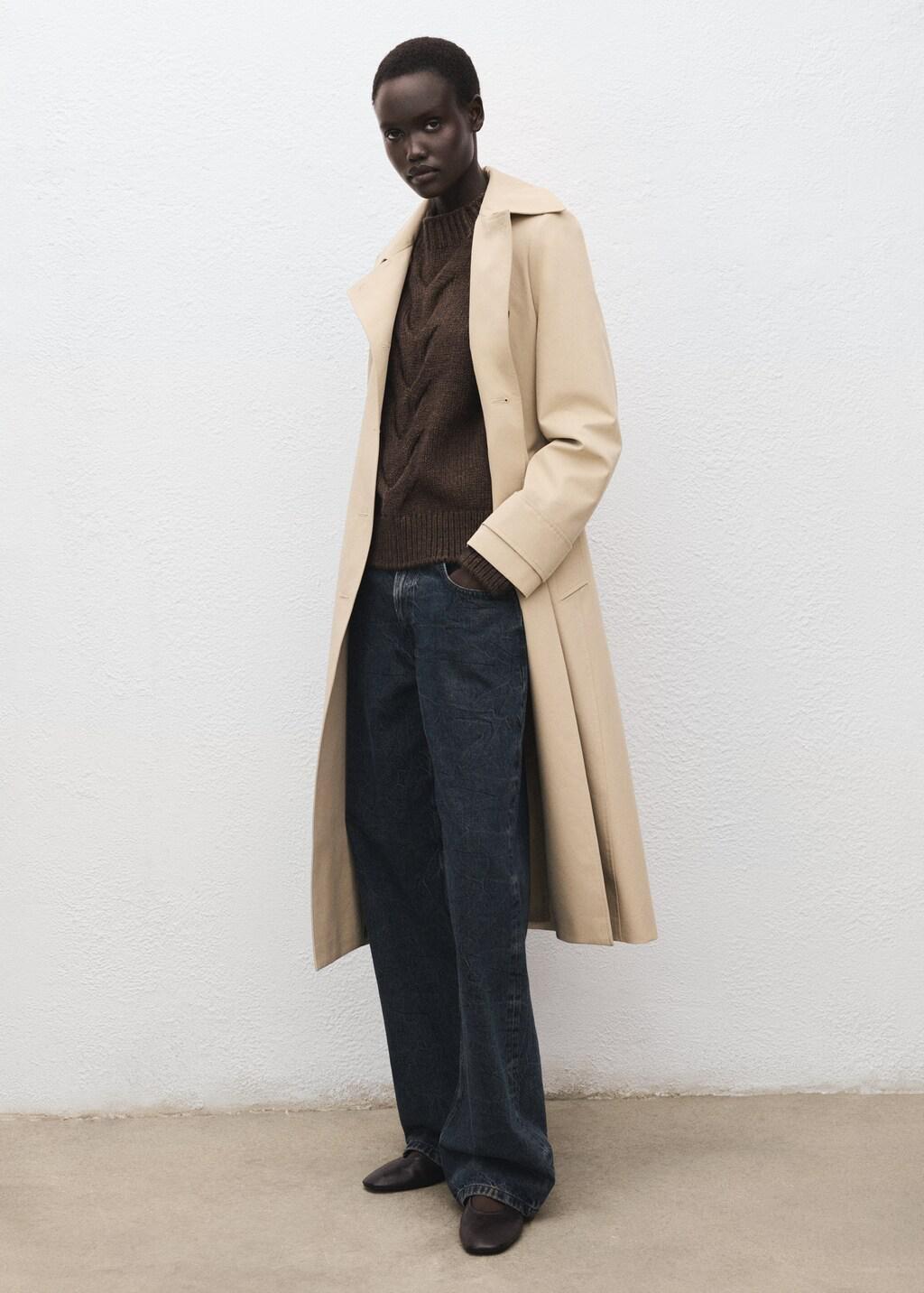 Brown Braided Sweater With Perkins Neck, Brown, large image number 0