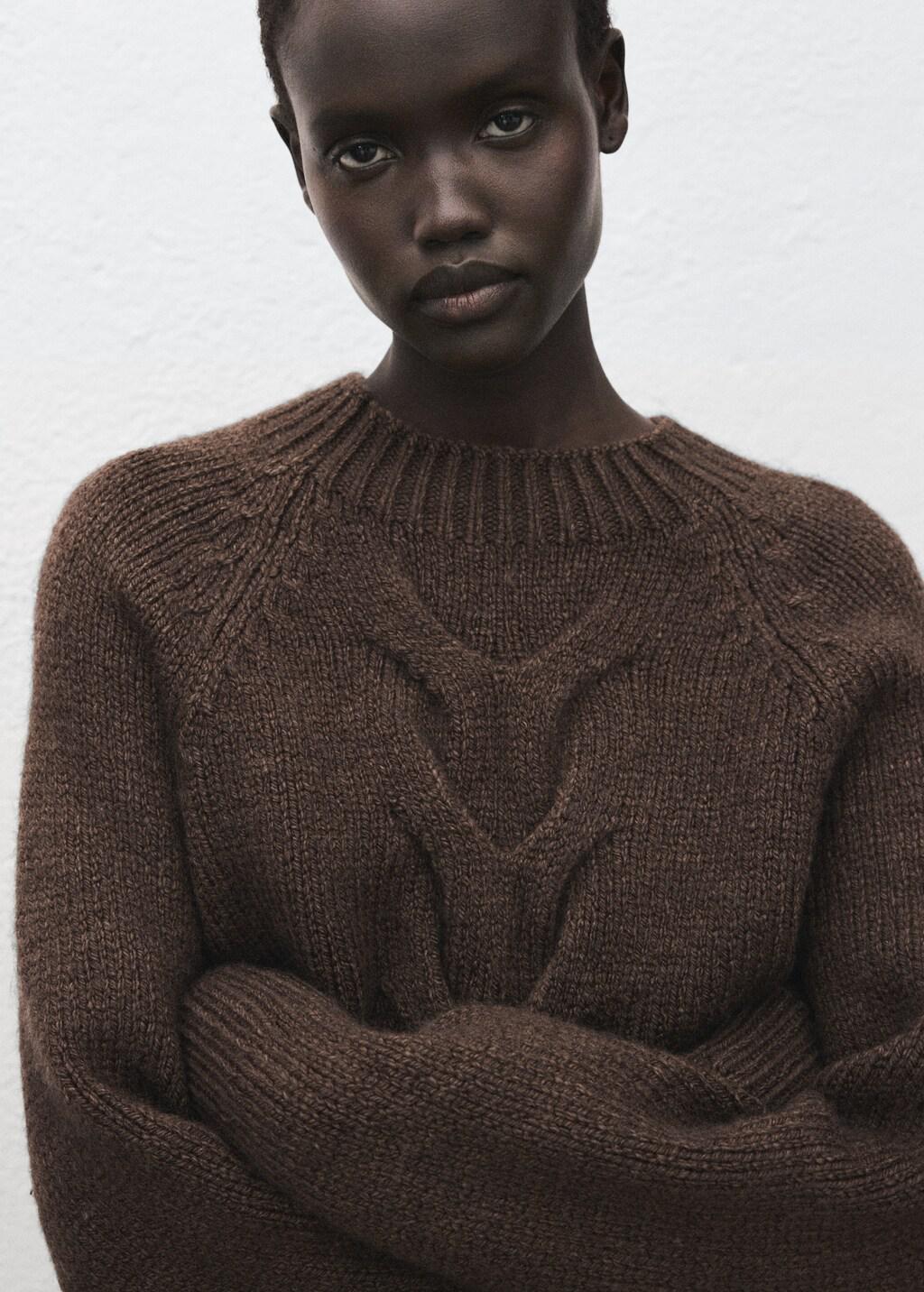 Brown Braided Sweater With Perkins Neck, Brown, large image number 4