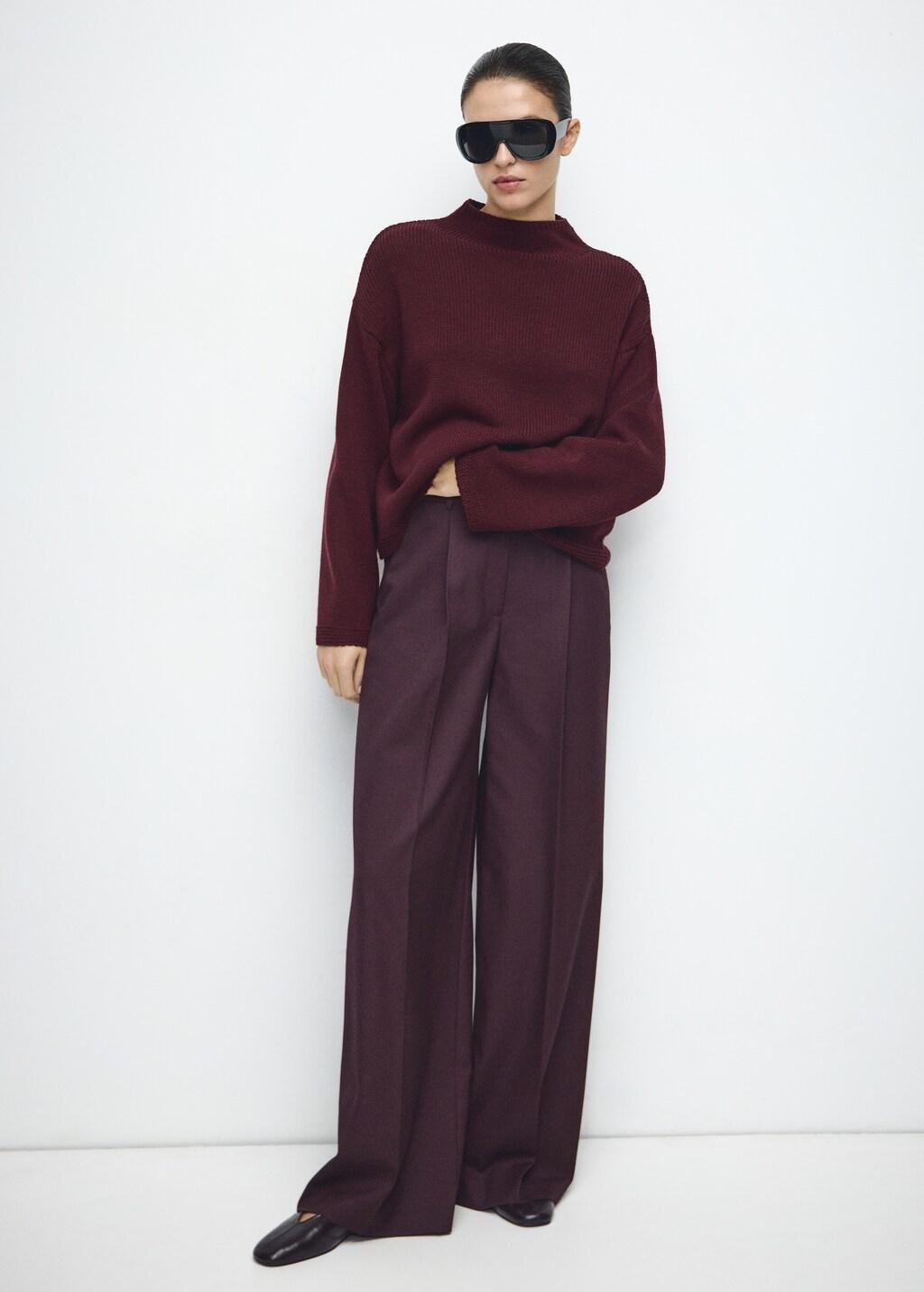 Knitted Sweater With Perkins Neck, Dark Red, large image number 0