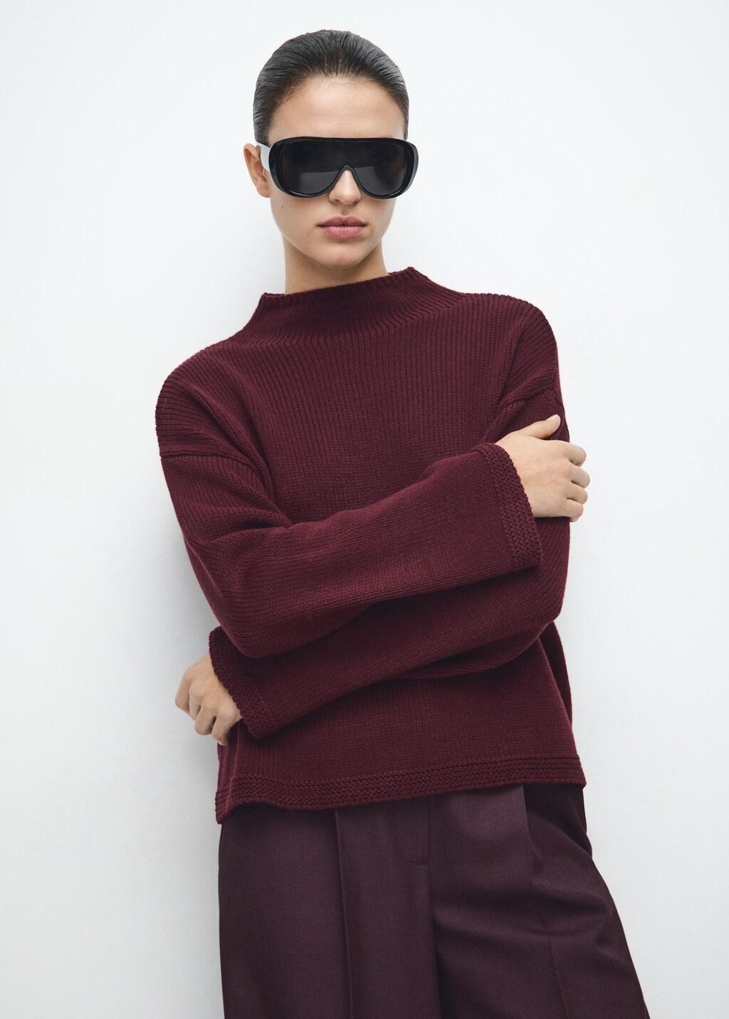 Knitted Sweater With Perkins Neck, Dark Red, large image number 3