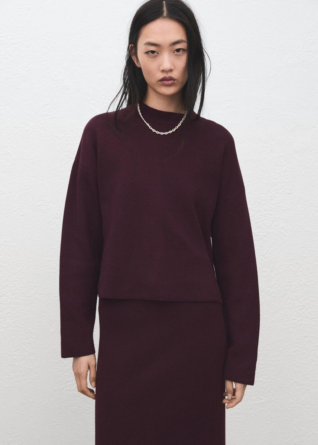 Burgundy Round-Neck Knitted Sweater, Dark Red, large image number 3